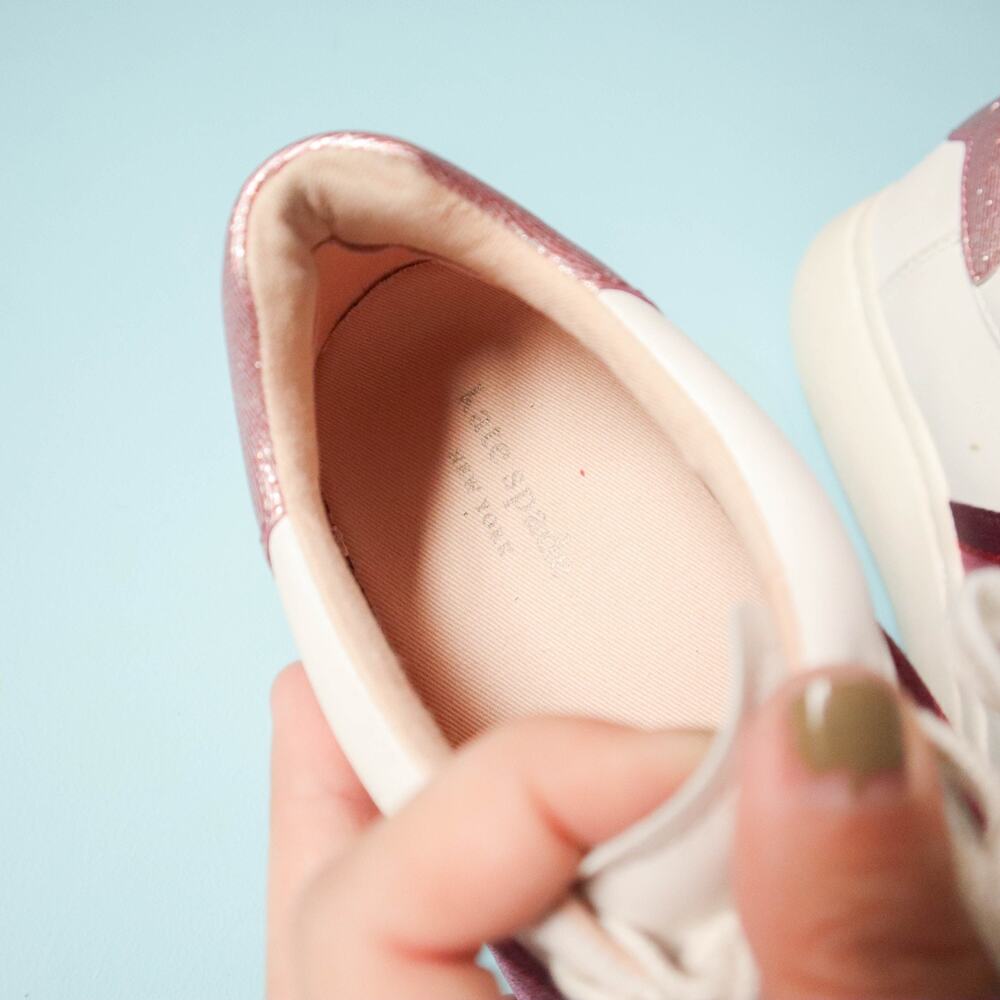 Kate Spade Keswick Glitter Leather Low-Top Sneakers White Pink Womens 7 - Picture 5 of 7